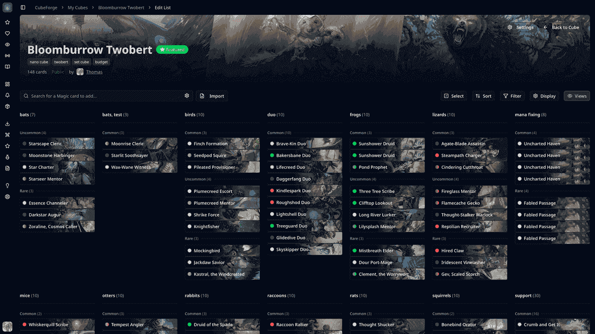 CubeForge card style preview in cube list