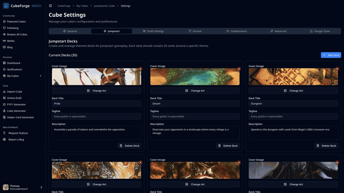 CubeForge Jumpstart settings UI improvements in version 0.6.4