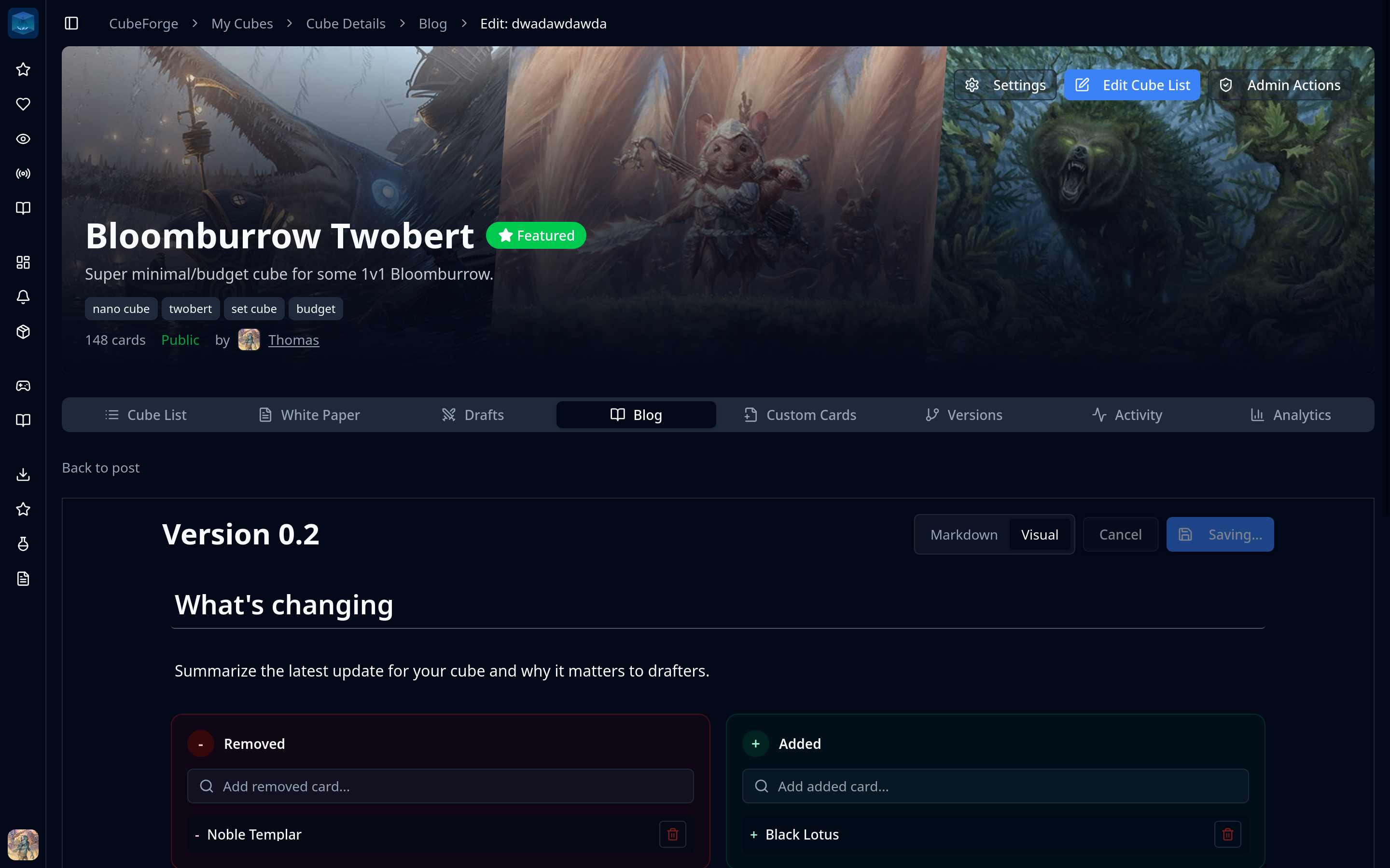 CubeForge cube blog system in version 0.6.10