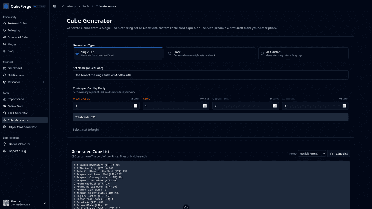 CubeForge Cube Generator tool screenshot