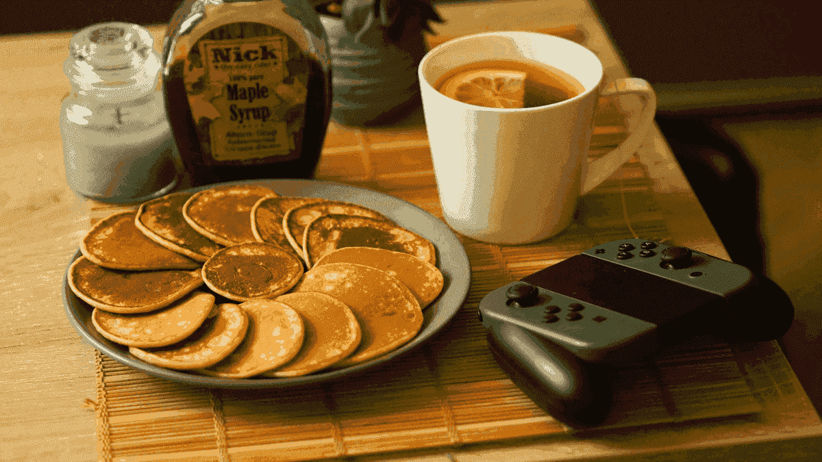 A photo of pancakes with a switch controller