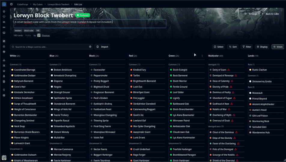 CubeForge cube page showing inline editing for title and description