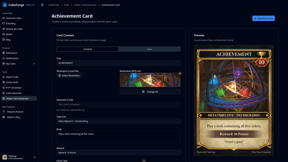 CubeForge helper generator screenshot