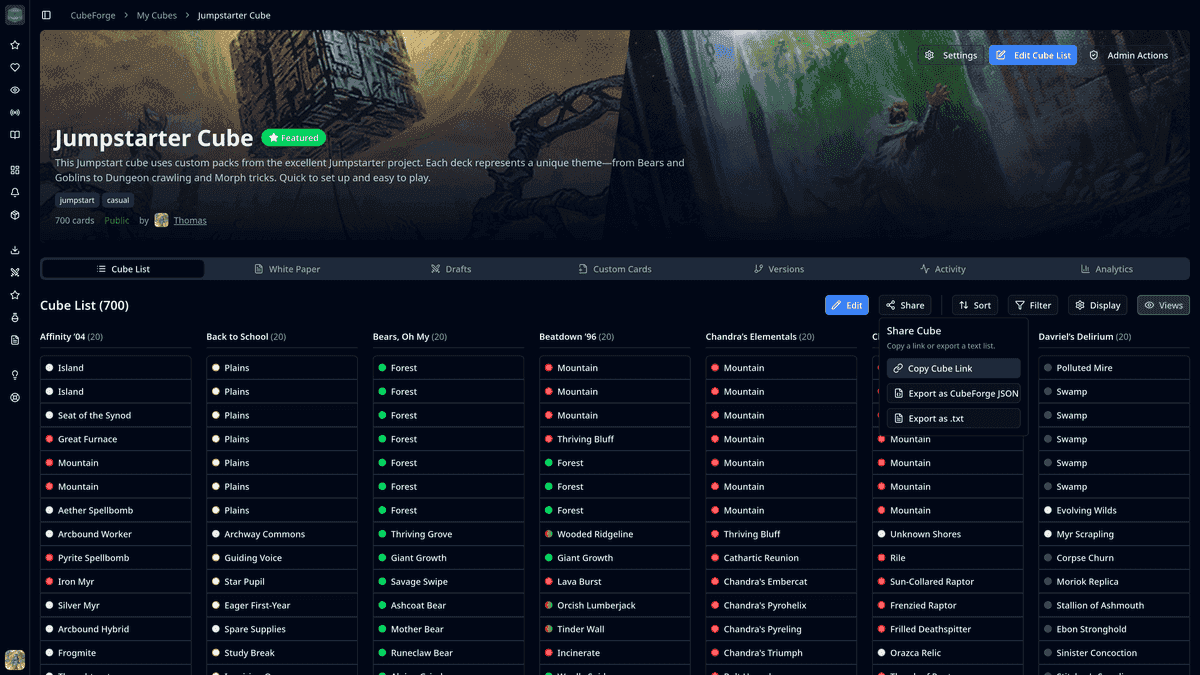 CubeForge JSON export and import support in version 0.6.5