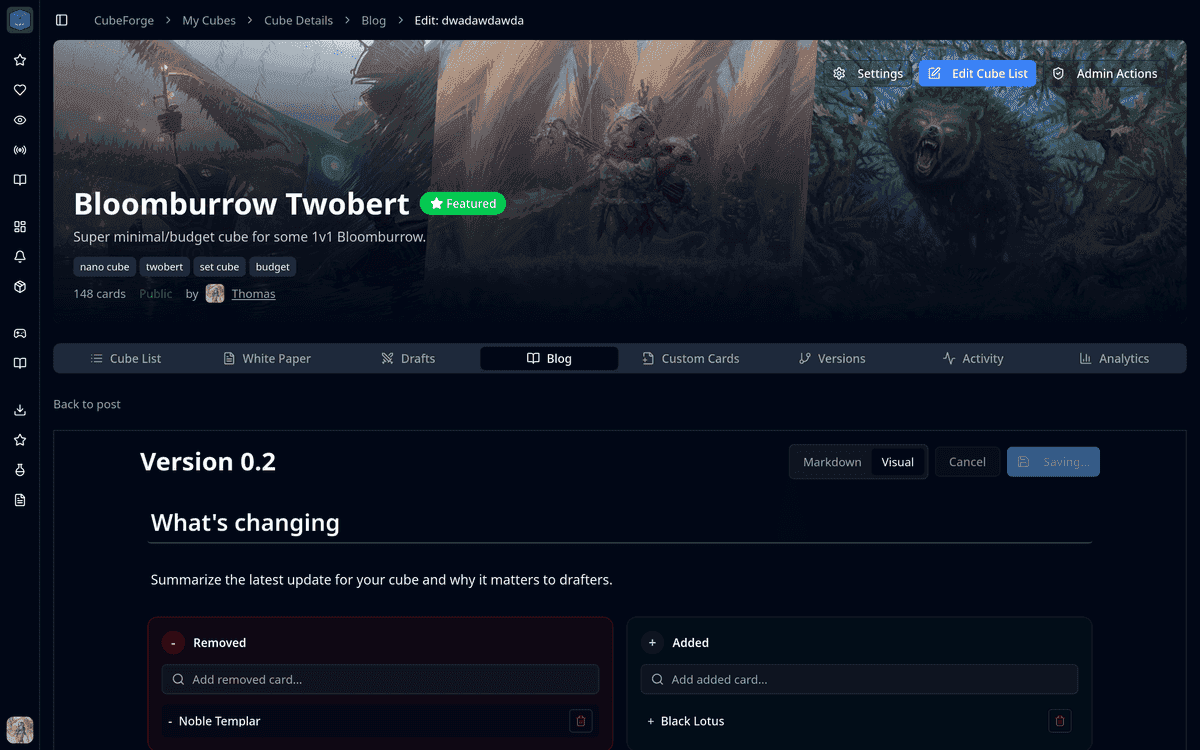 CubeForge cube blog system in version 0.6.10