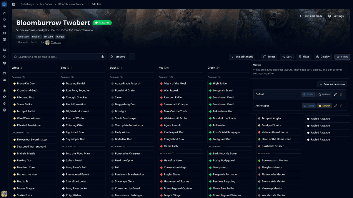 CubeForge cube page and saved views improvements in version 0.6.13