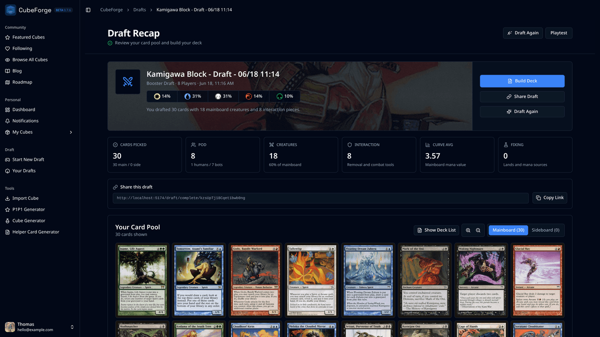 CubeForge draft recap screen