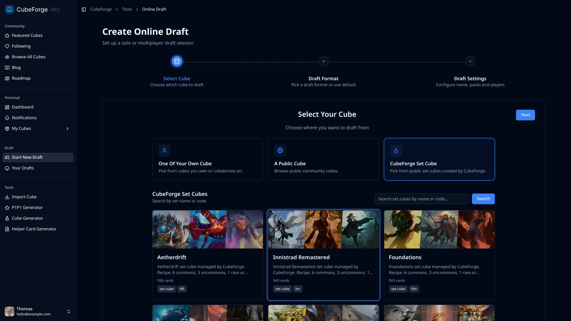 Choose the card pool